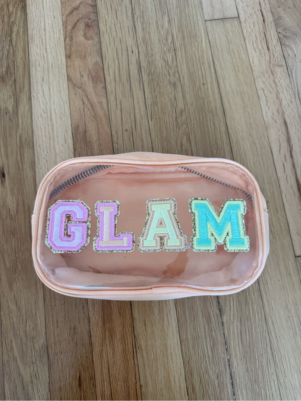 Stoney Clover Lane Light Orange Peach Glitter Glam Makeup Bag
